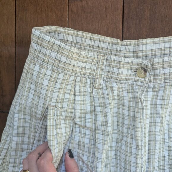 NEUTRAL PLAID VINTAGE TROSER SHORTS - Picture 2 of 3